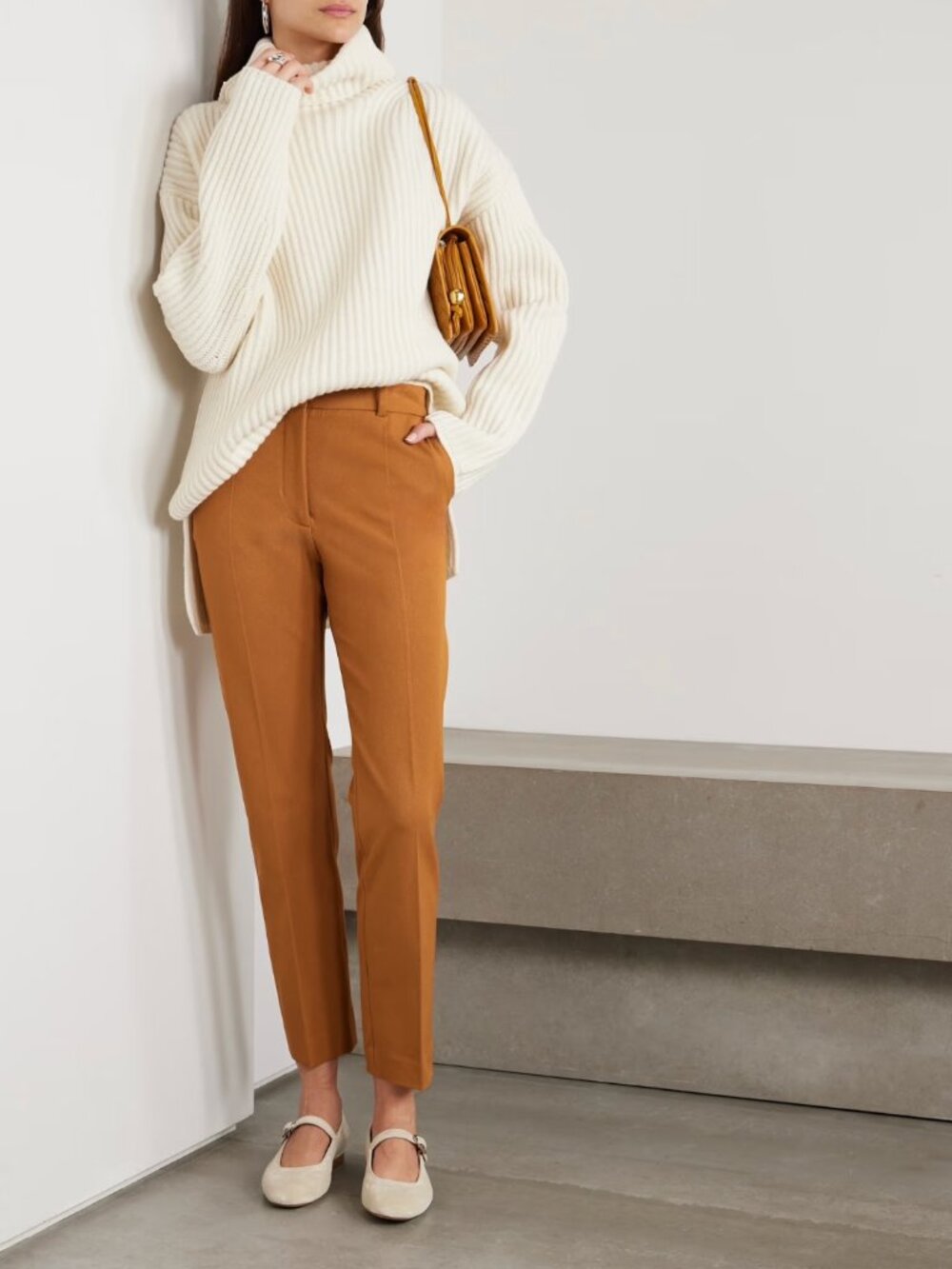JOSEPH Coleman Gabardine Slim-Leg Pants Orange Size 34
